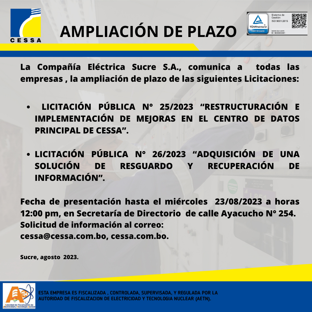 AMPLIACIÓN DE PLAZO LIC. PUB 25-26/2023